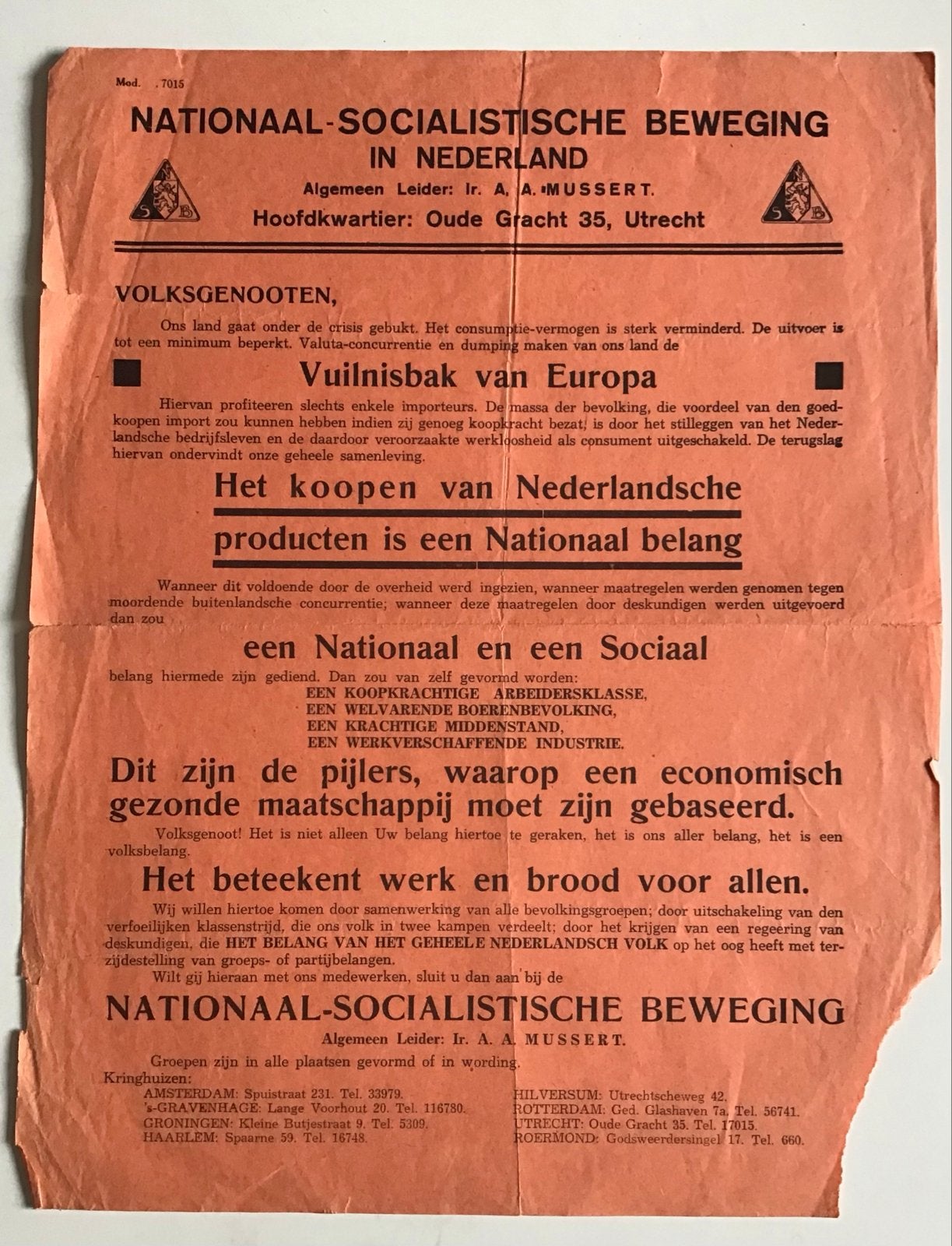 NSB Propaganda Flyer: Nationaal-Socialistische Beweging, Verzamelen, Ophalen of Verzenden, Nederland, Boek of Tijdschrift