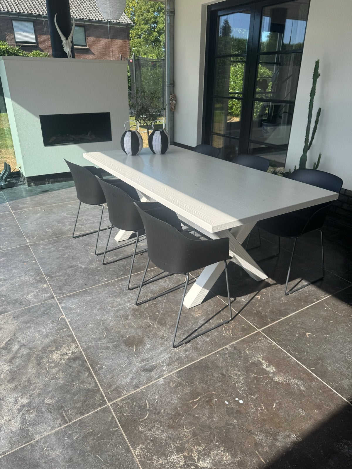 Stijlvolle witte eettafel met X-poten (100x200m), Ophalen, 50 tot 100 cm, Zo goed als nieuw, 150 tot 200 cm