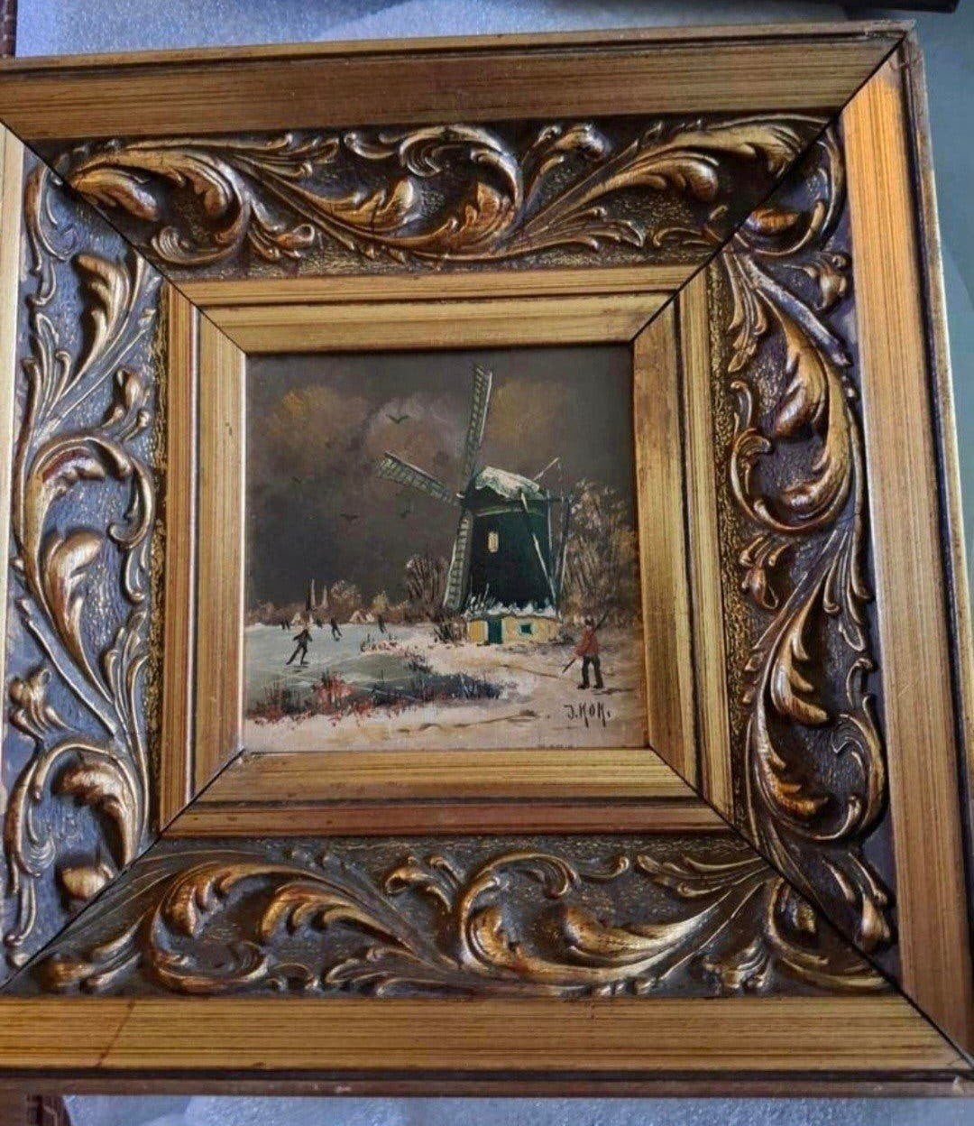 winterlandschap op paneel, gesigneerd J.Kok, Antiek en Kunst, Ophalen of Verzenden