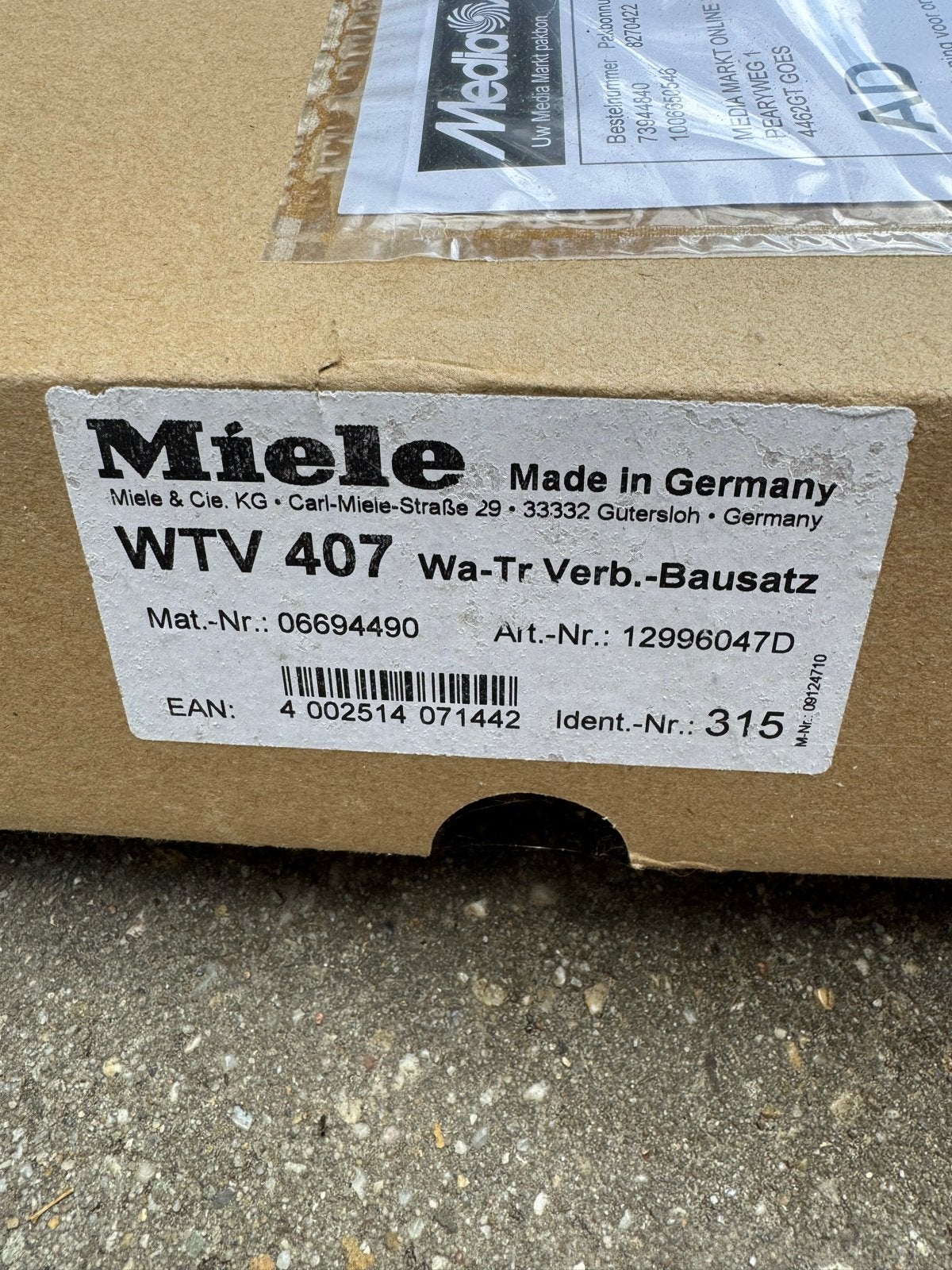 Miele WTV 407 Wa-Tr Verb.-Bausatz - Nieuw in doos, Ophalen, Nieuw