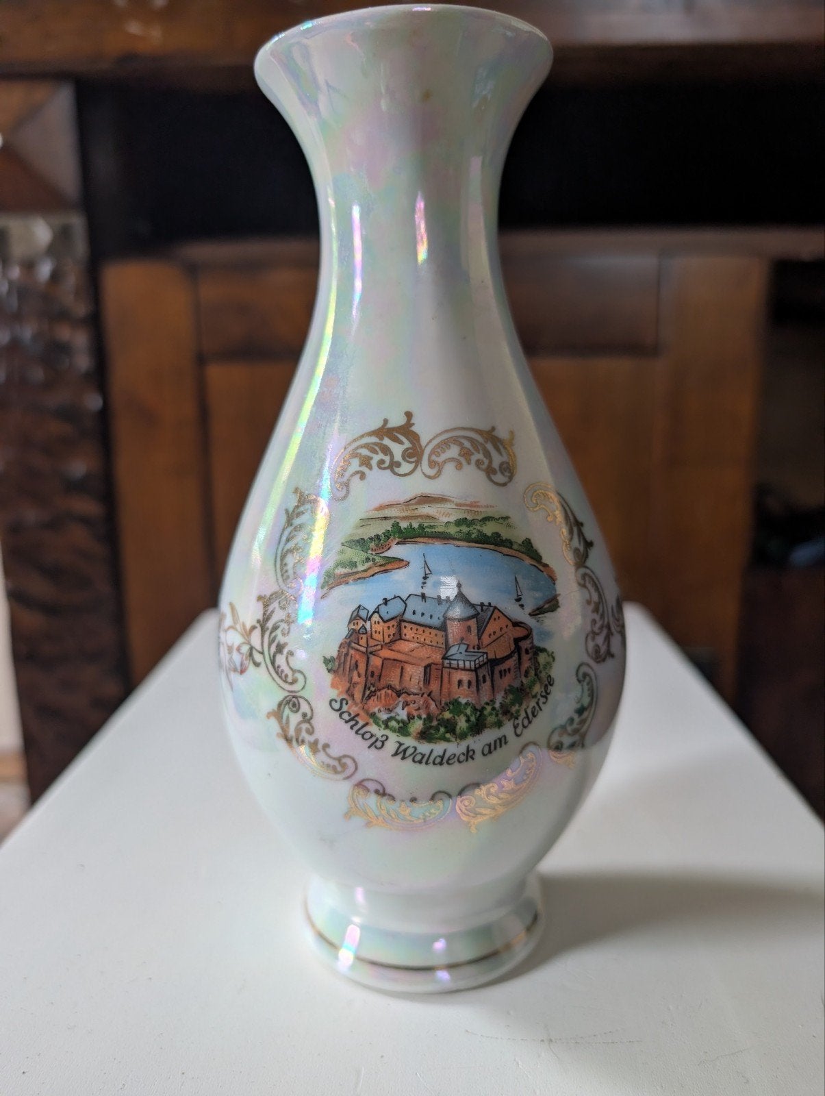 Vaas Schloss Waldeck am Edersee Duitsland – Parelmoer & Goud, Ophalen of Verzenden