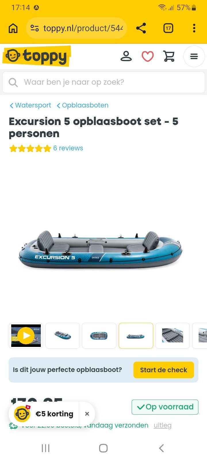 Intex Excursion 5 opblaasboot set - 5 personen, Ophalen, Zo goed als nieuw