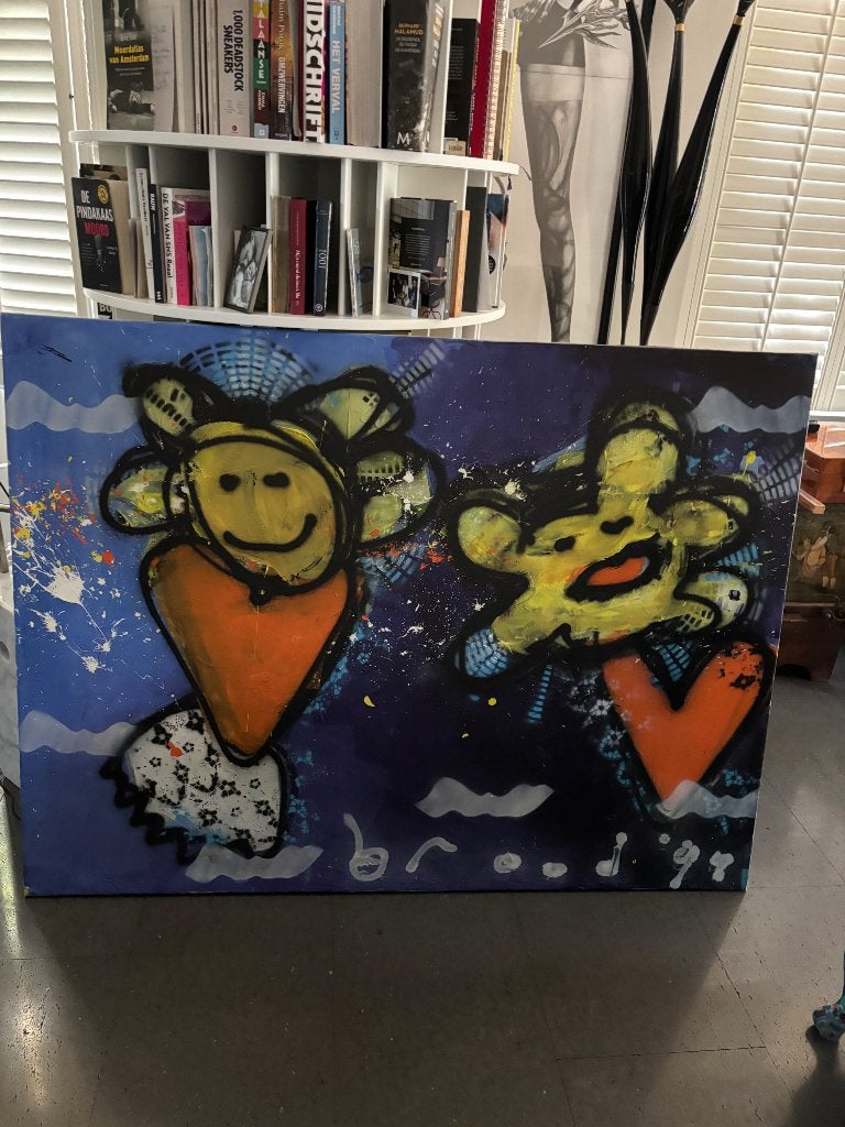 Vrolijke bijtjes van Herman brood, Acrylverf, Dieren, Textiel, Gesigneerd
