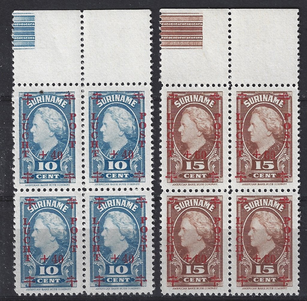 Suriname luchtpost 27-28 blokken PF Rode Kruis 1946, Ophalen of Verzenden, Postfris