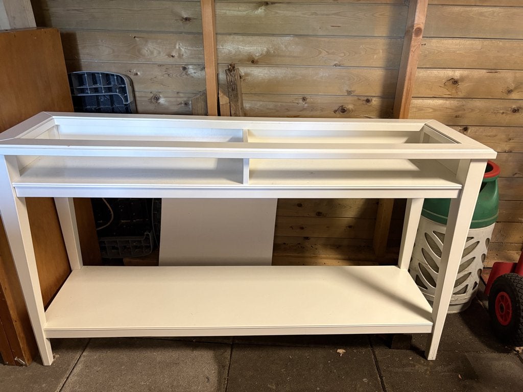 Witte sidetable, Ophalen, 100 tot 150 cm, Zo goed als nieuw, 25 tot 50 cm