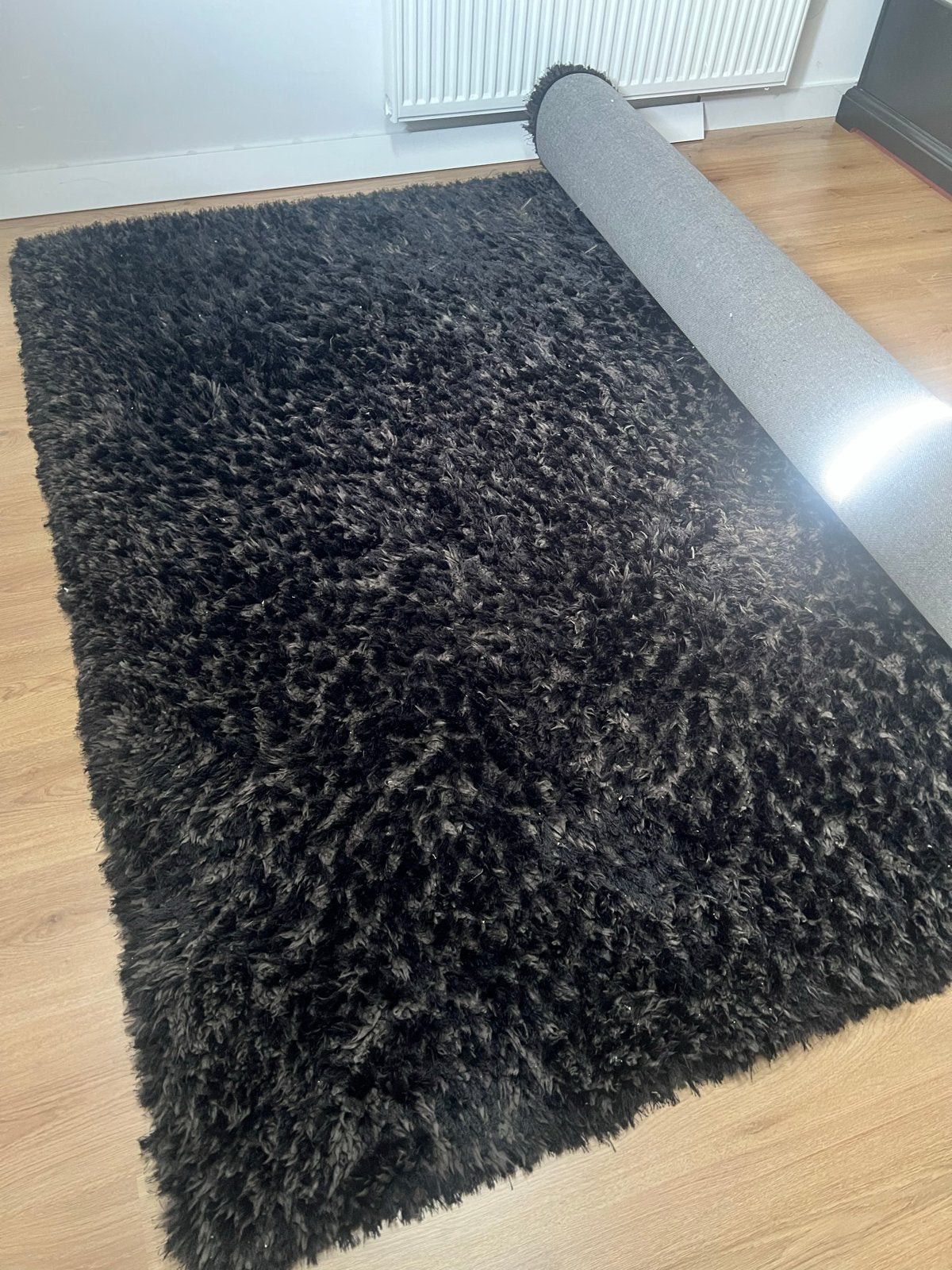 Zeer groot zwart gemêleerd hoogpolig vloerkleed, Ophalen, Zwart, Zo goed als nieuw, 200 cm of meer