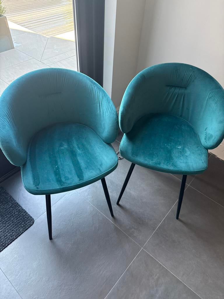 2 kuipstoeltjes blauw/groen, Huis en Inrichting, Stoelen, Ophalen, Gebruikt, Twee, Overige kleuren