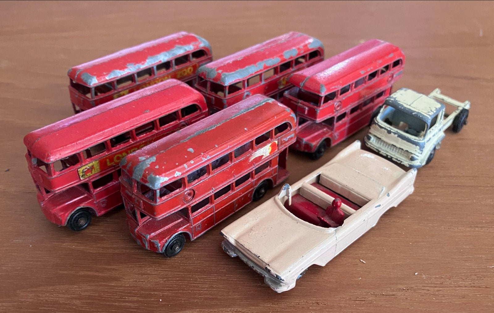 Vintage lotje Budgie(?) bussen en auto, Ophalen of Verzenden, Gebruikt, Overige typen