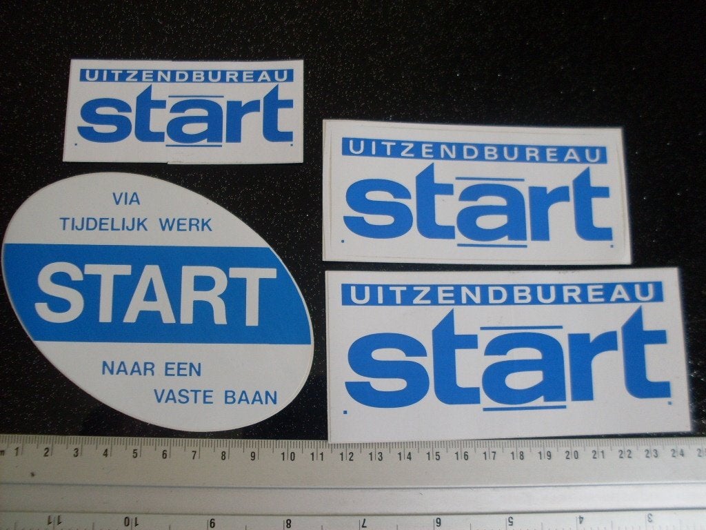 4x sticker uitzendbureau start logo tijdelijk werk vast baan, Verzenden, Zo goed als nieuw, Bedrijf of Vereniging