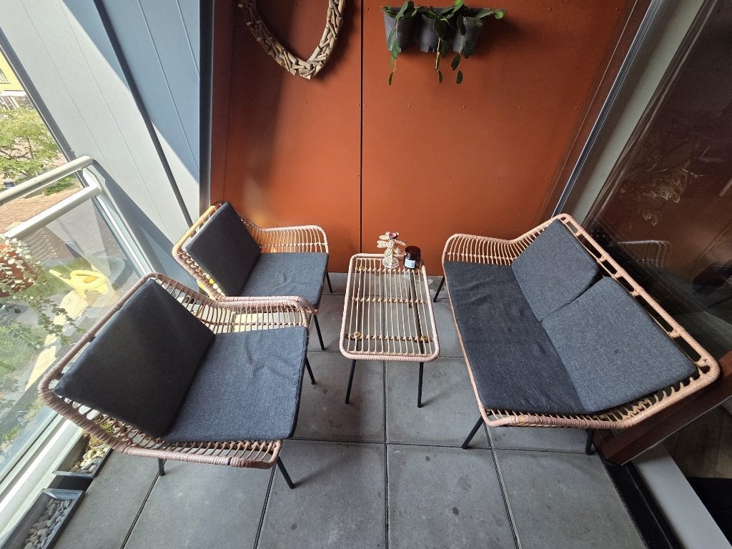 Rotan Loungeset / Balkonset – 4-delig – Zo goed als nieuw, Tuin en Terras, Ophalen, 4 zitplaatsen, Kunststof, Loungeset