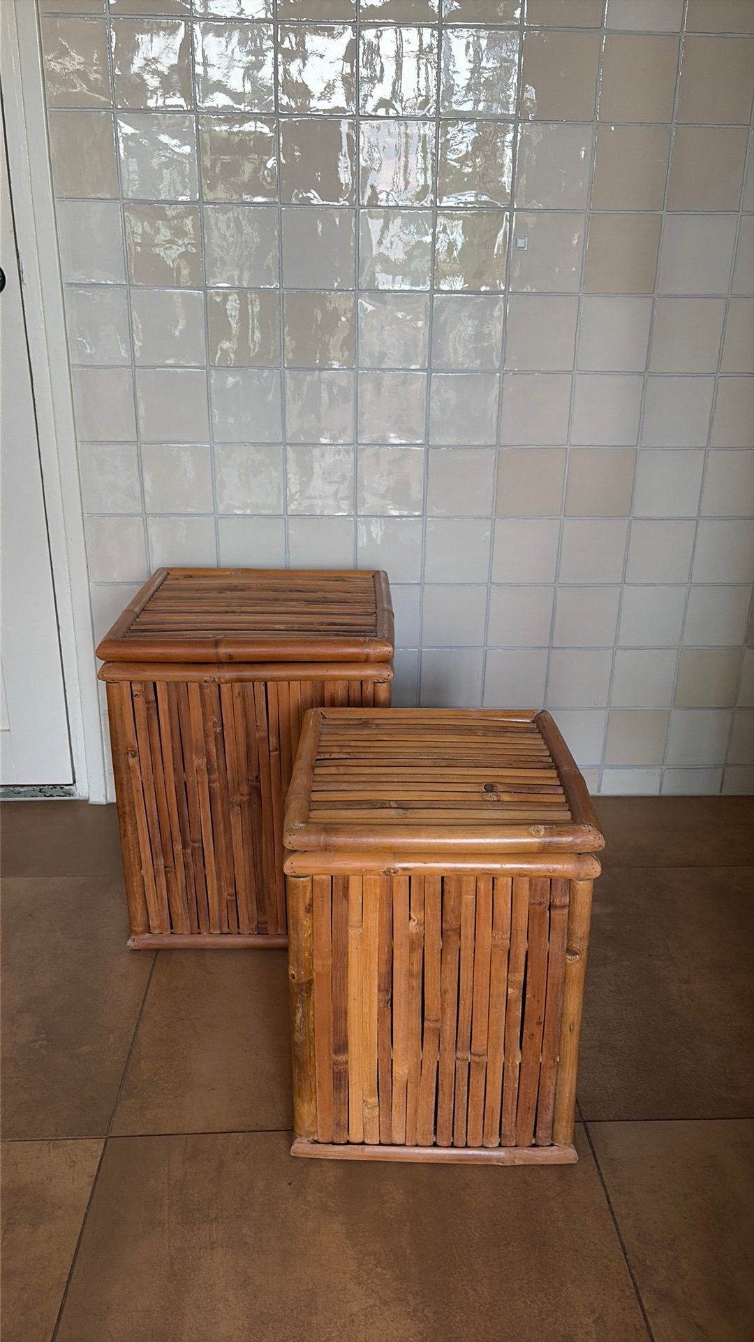 2 vintage rotan bamboe opbergkisten, Minder dan 50 cm, Minder dan 50 cm, Ophalen of Verzenden, Zo goed als nieuw