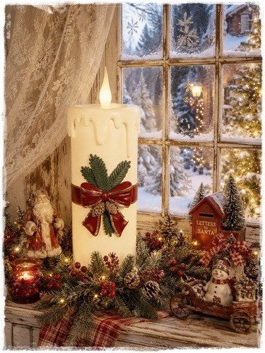 XXXL Kerstkaars LED-verlichting 55 cm groot en mooie strik., Diversen, Nieuw, Clayre en eef, Ophalen of Verzenden, Clayre en eef