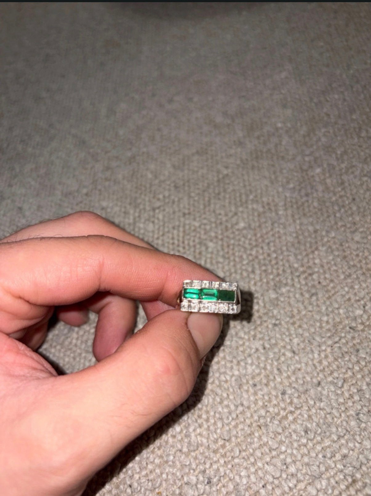 Ring met echt emerald en diamanten, Gebruikt, Ophalen of Verzenden, 17 tot 18, Dame