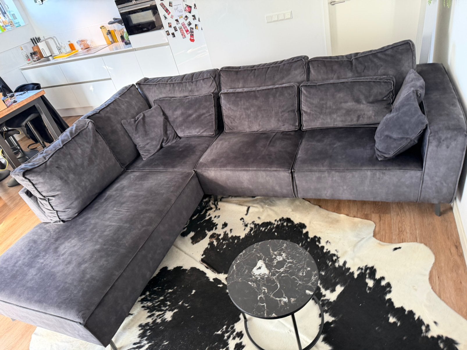 Antraciet hoekbank met ottomaan, Ophalen, 250 tot 300 cm, Groede Ottomaan, Hoekbank