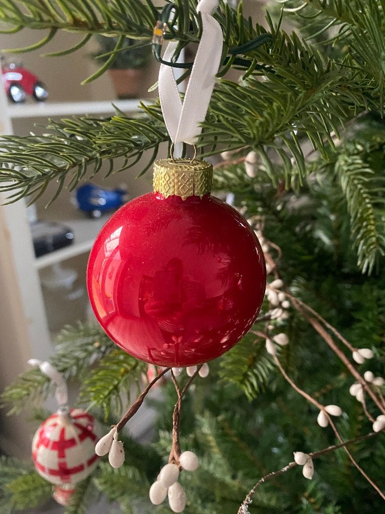 parelmoer witte en rode kerstballen, Ophalen of Verzenden