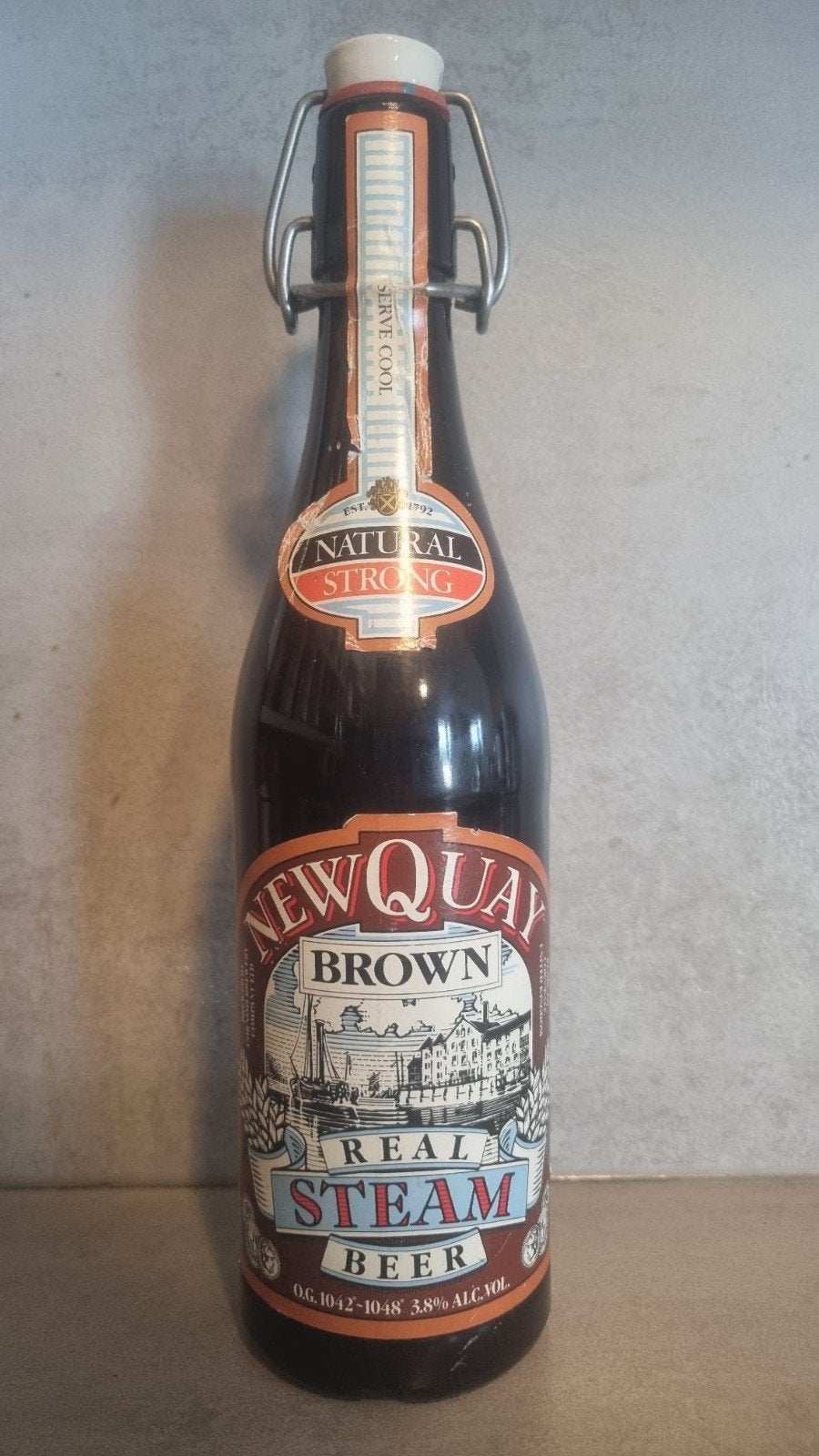 New Quay Steam Beer 50cl '89 - Redruth, Cornwall, NL Export, Verzamelen, Ophalen of Verzenden, Zo goed als nieuw, Flesje(s), Overige merken