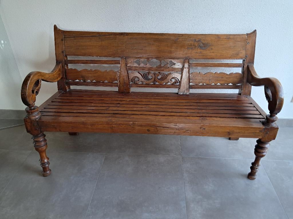 Teak bankje, Huis en Inrichting, Ophalen, Gebruikt, Minder dan 75 cm, Tweepersoons