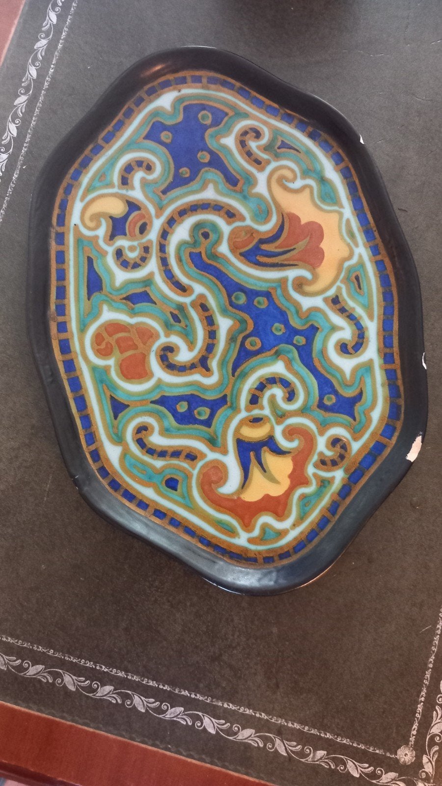 Vintage  Gouds plateel Schaal - Handgeschilderd Oriënt, Antiek en Kunst, Ophalen of Verzenden