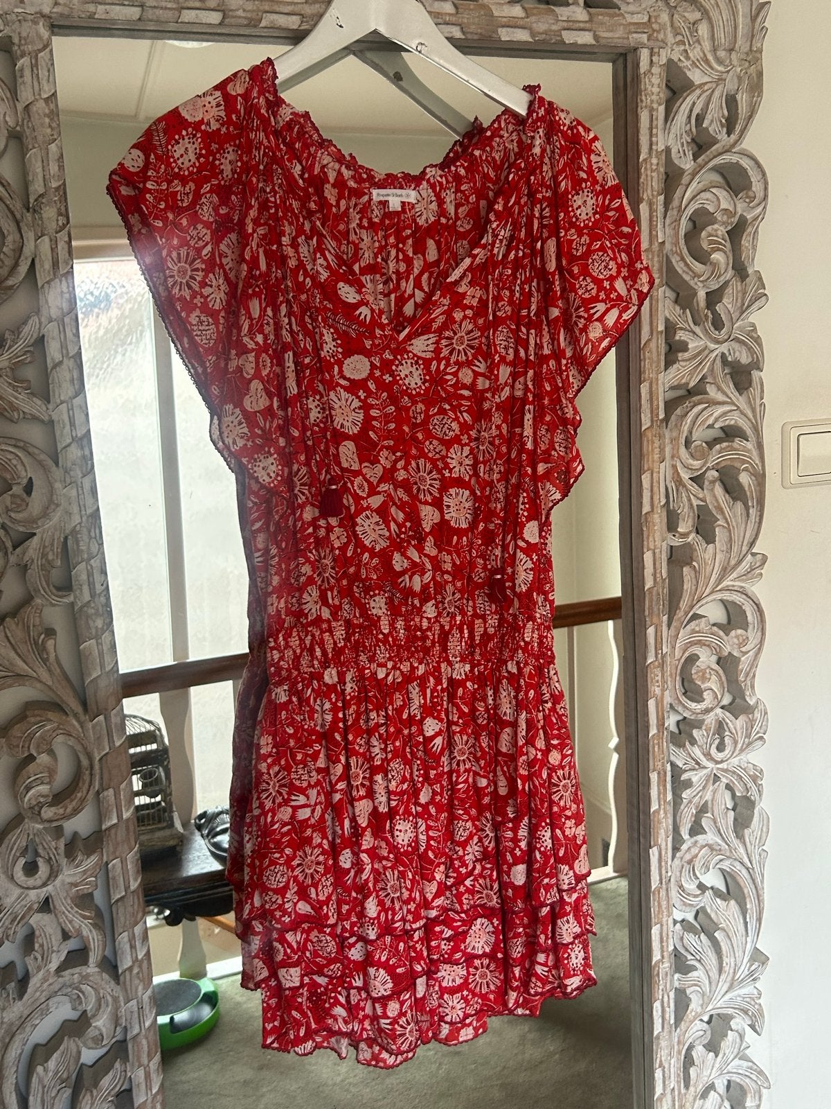 Poupette St Barth Rode Jurk met Bloemenprint, Maat 42/44 (L), Ophalen of Verzenden, Zo goed als nieuw, Boven de knie