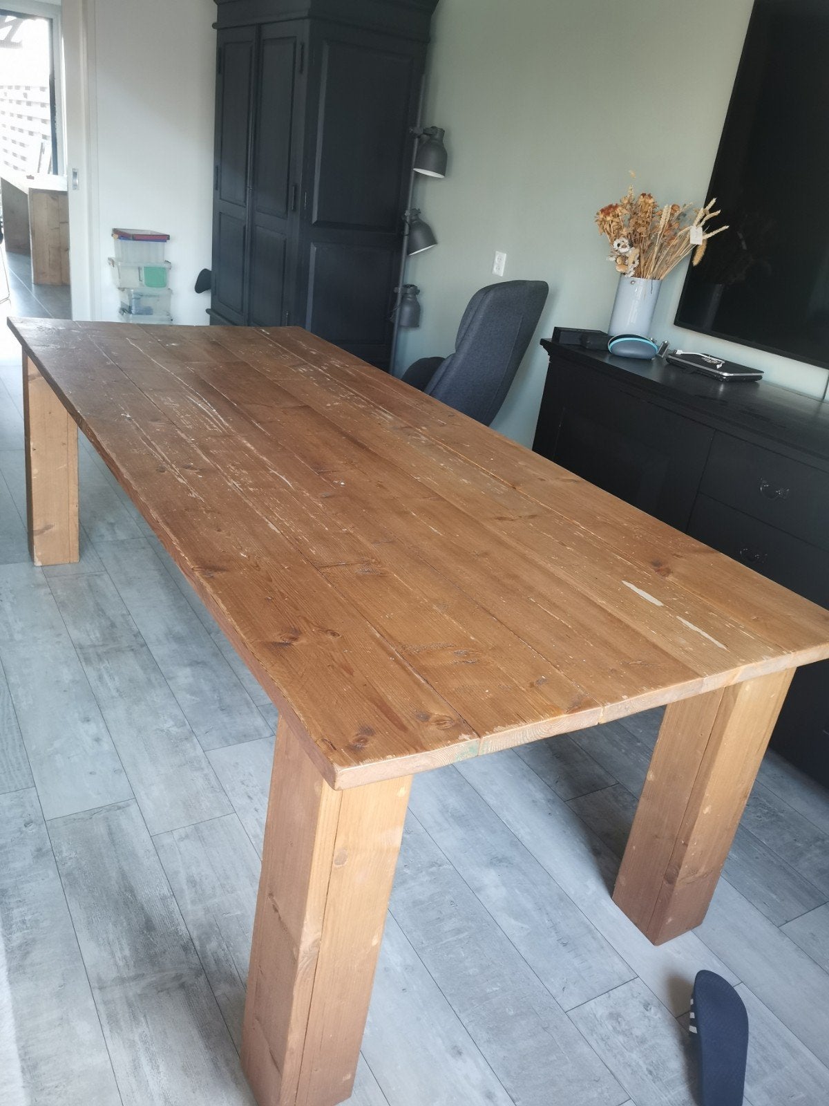 Steigerhouten eettafel, Ophalen, Gebruikt, 200 cm of meer, 50 tot 100 cm