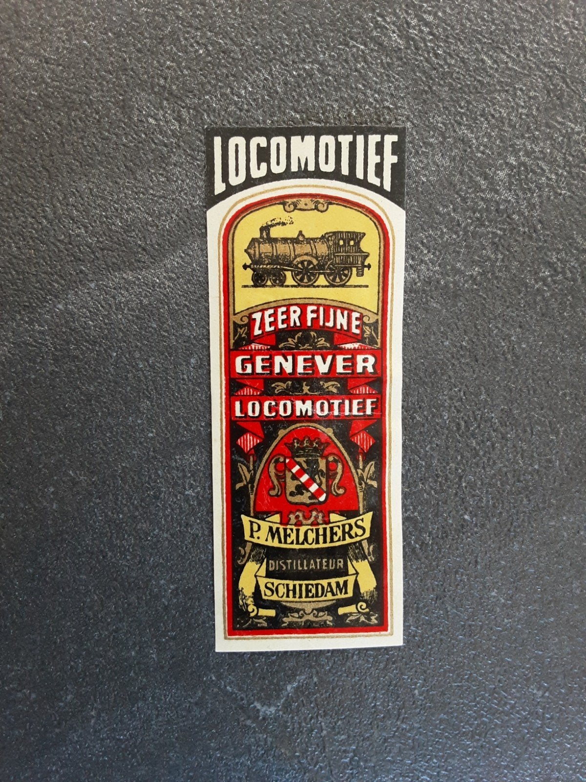sluitzegel etiket Locomotief genever J. Melchers Schiedam, Ophalen of Verzenden, Gebruikt, Overige typen