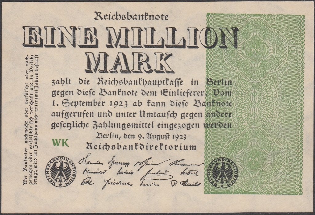 Duitsland bankbiljet Eine Million Mark 1923, Pick 102a, Postzegels en Munten, Ophalen of Verzenden, Duitsland, Los biljet