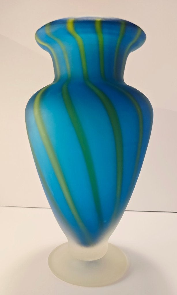Vintage turquoise vaas met groene swirls, Antiek en Kunst, Verzenden