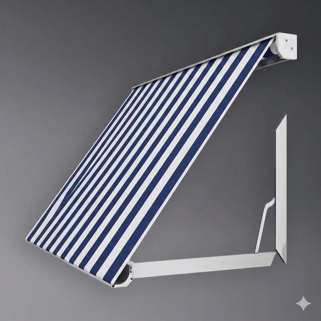 Uitvalscherm 250 cm blauw wit - nieuw, verkeerd ingemeten, Tuin en Terras, Zonneschermen, Ophalen, Nieuw, 250 cm tot 450 cm, Uitvalscherm