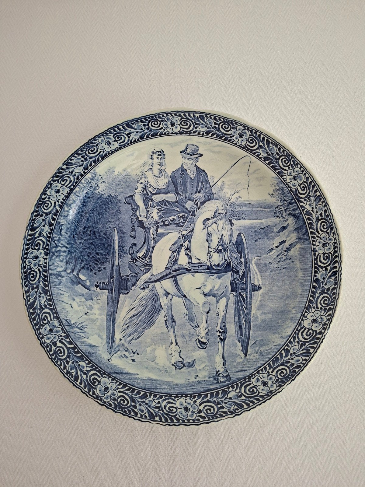 Boch Delfts Blauw Wandbord - Koets met Paard, Ophalen