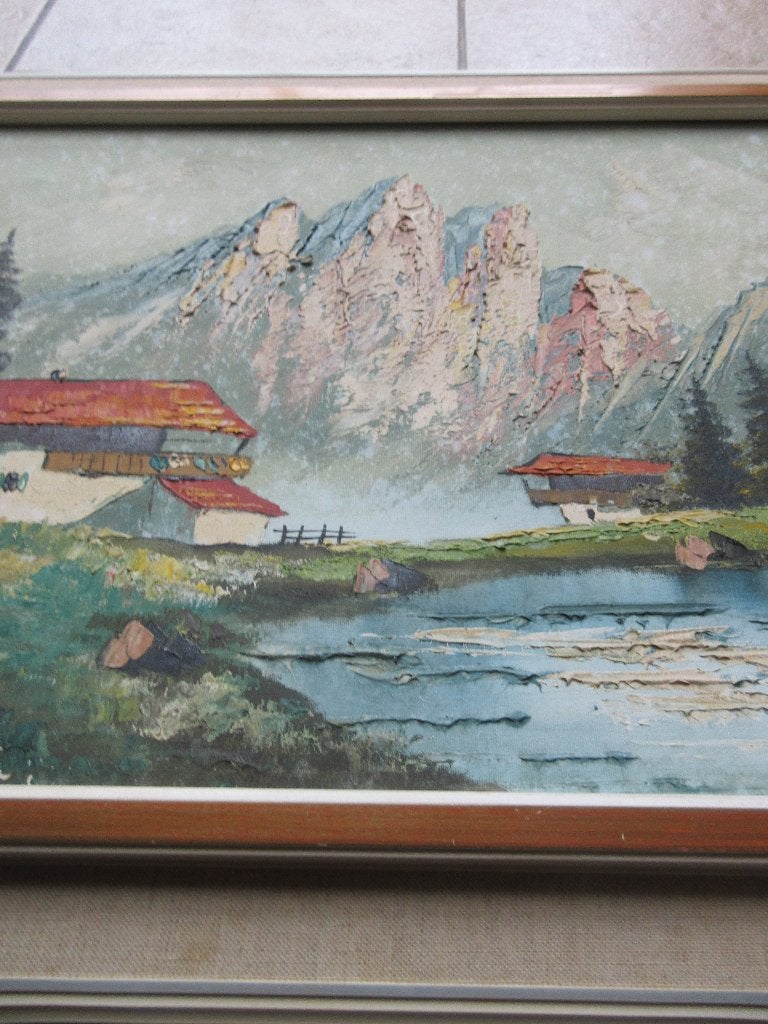 Schilderij Dolomieten berglandschap retro bergen Alpen meer, Ophalen, Doek, Landschap, Olieverf