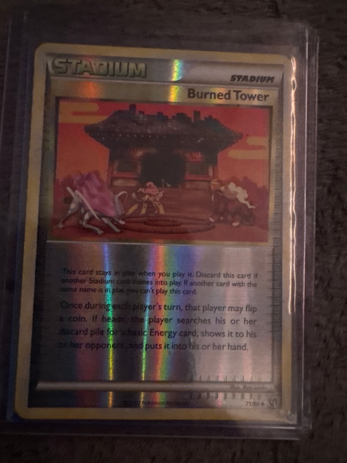 Pokémon Kaart: Burned Tower (Stadium) - undaunted, Ophalen of Verzenden, Zo goed als nieuw, Losse kaart, Foil