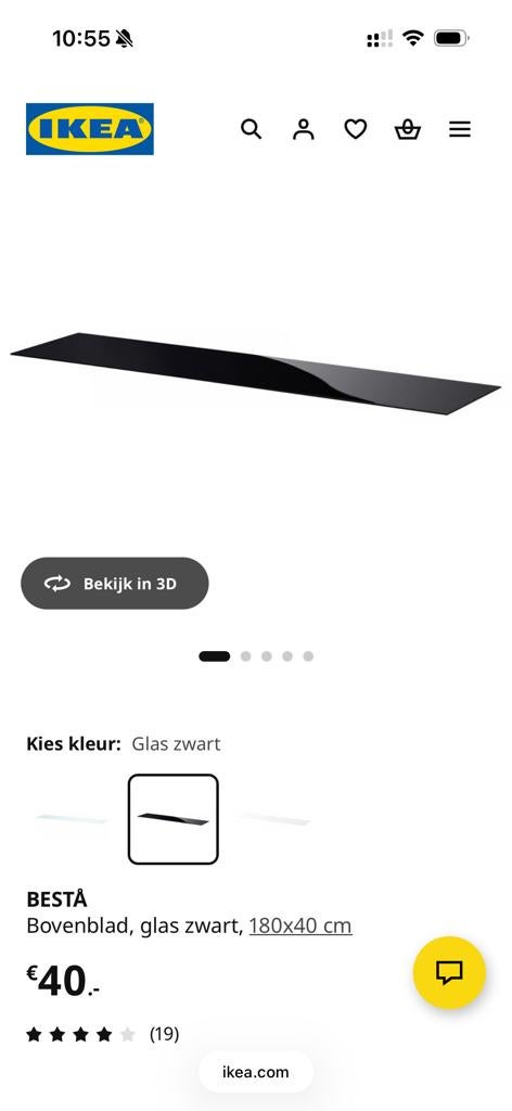 IKEA BESTÅ Bovenblad glas zwart 180x40 cm Nieuw, Ophalen, 150 tot 200 cm, Nieuw, Glas