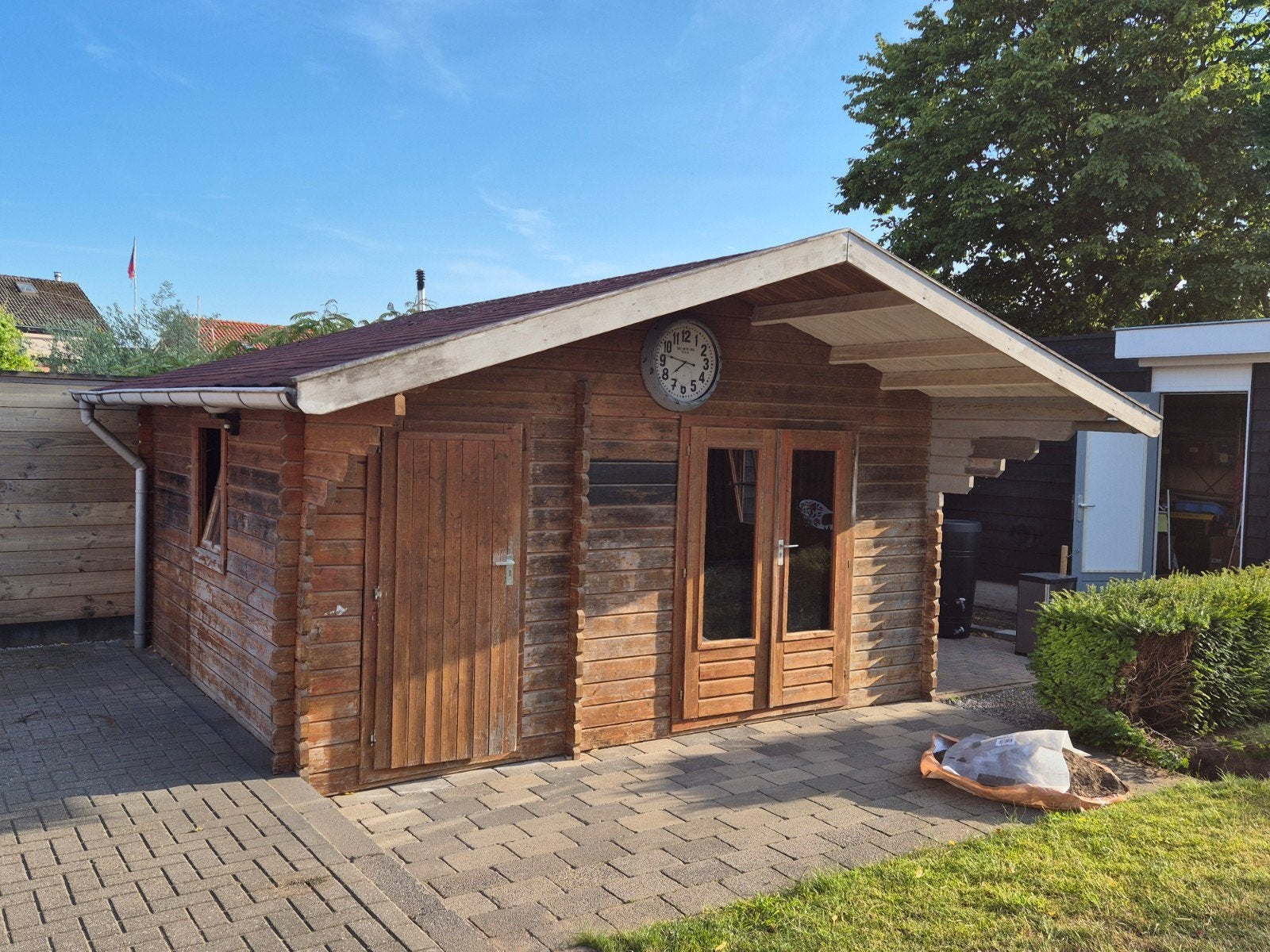 GRATIS blokhut met overstek, 3,48x 4,50 (5,54x 5,04), Tuin en Terras, Ophalen, 250 tot 500 cm, Blokhut, 2 ramen