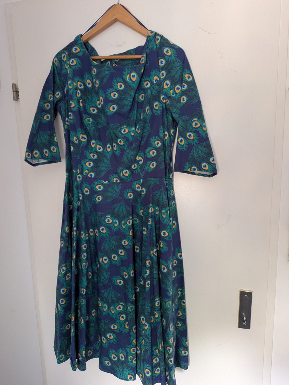TopVintage Jurk met Pauwenverenprint - Maat 2XL, TopVintage, Blauw, Maat 46/48 (XL) of groter, Ophalen of Verzenden