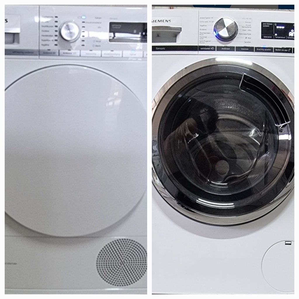 Set Wasmachine&warmtepompdroger  Siemens iQ700 9kg/ A++, Witgoed en Apparatuur, 8 tot 10 kg, Ophalen, Zo goed als nieuw, 85 tot 90 cm