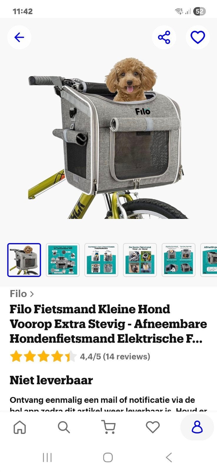 Honden fietsentas voor kleine hond, Ophalen