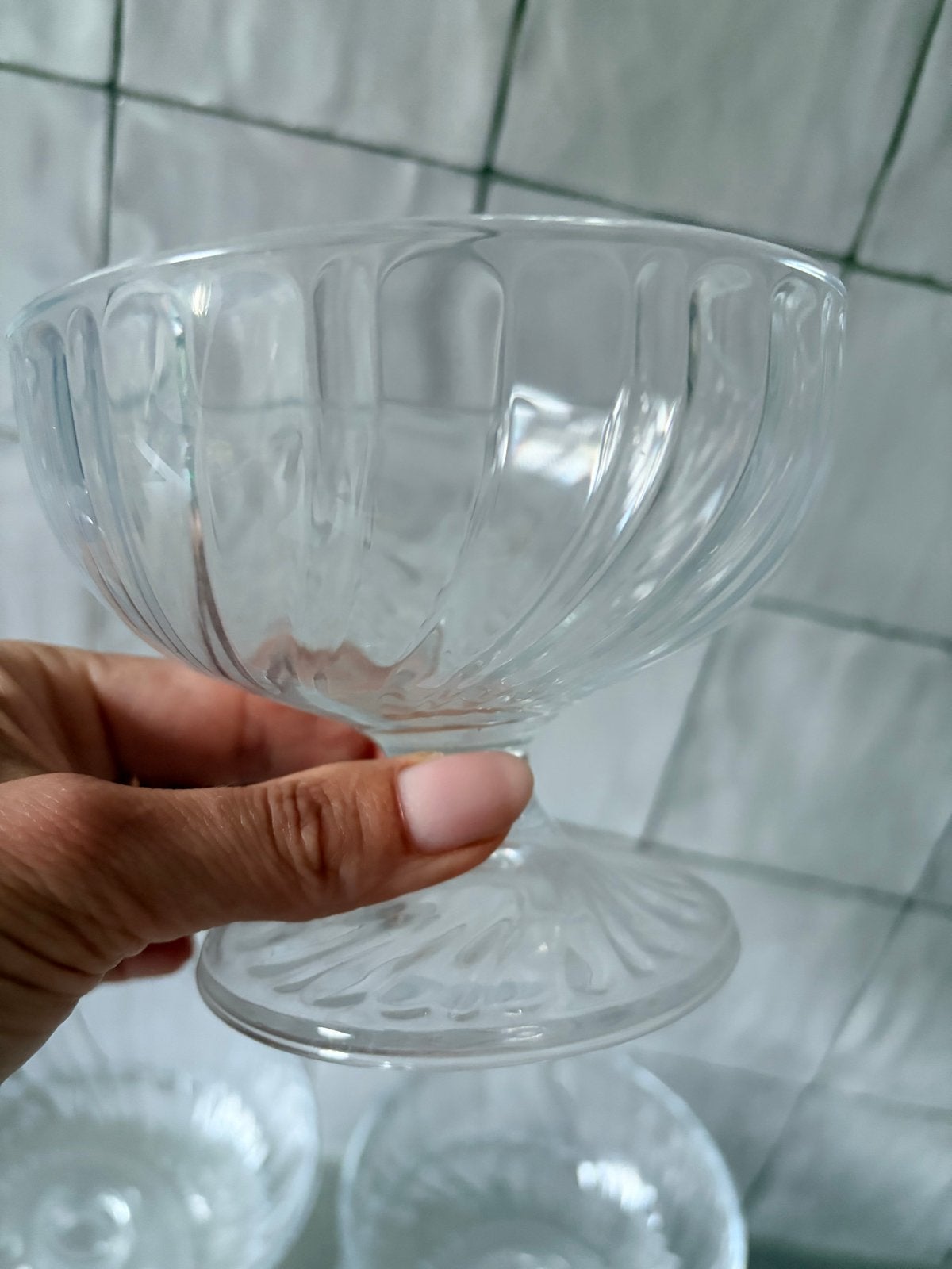 Set van 5 vintage Swirl IJscoupes - Glazen Dessertkommen, Overige typen, Ophalen of Verzenden, Gebruikt, Glas