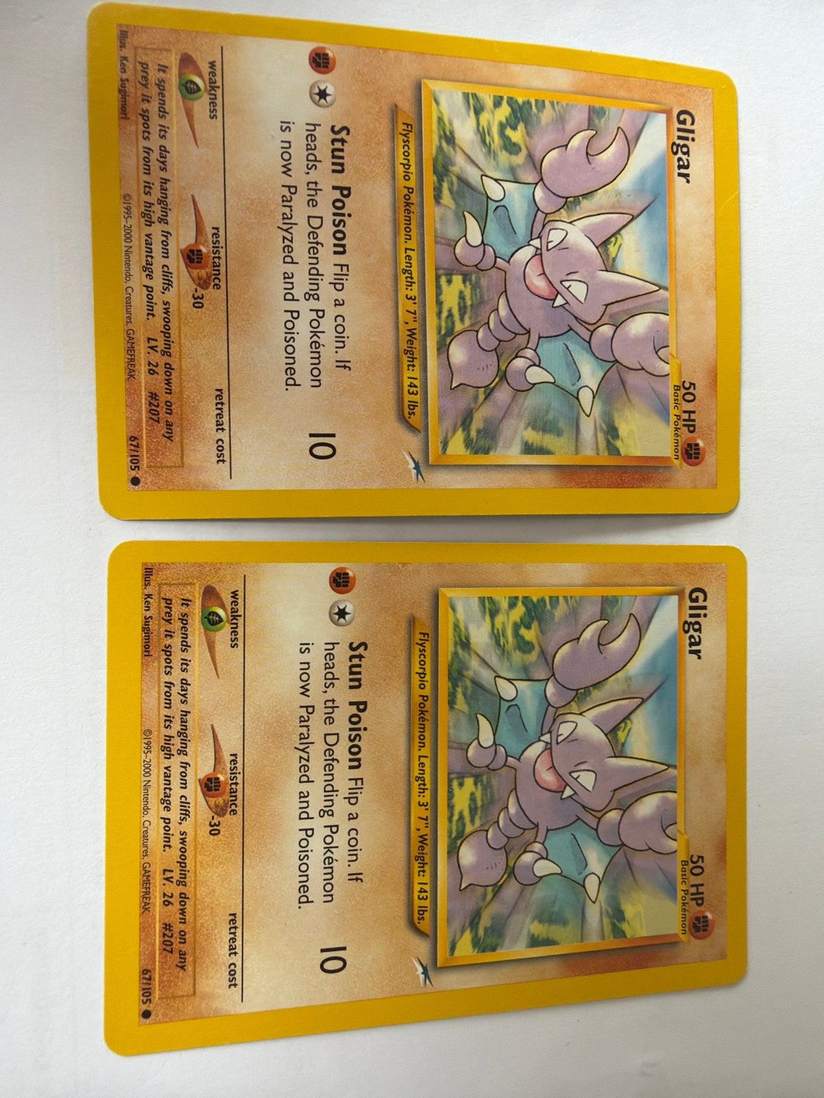 2x Gligar Pokémon Kaart - Base Set 2 - 67/105, Ophalen of Verzenden, Gebruikt, Meerdere kaarten