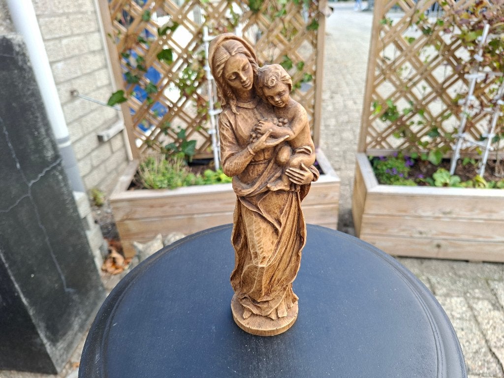 antiek oud beeld maria met kindje jezus, Ophalen of Verzenden