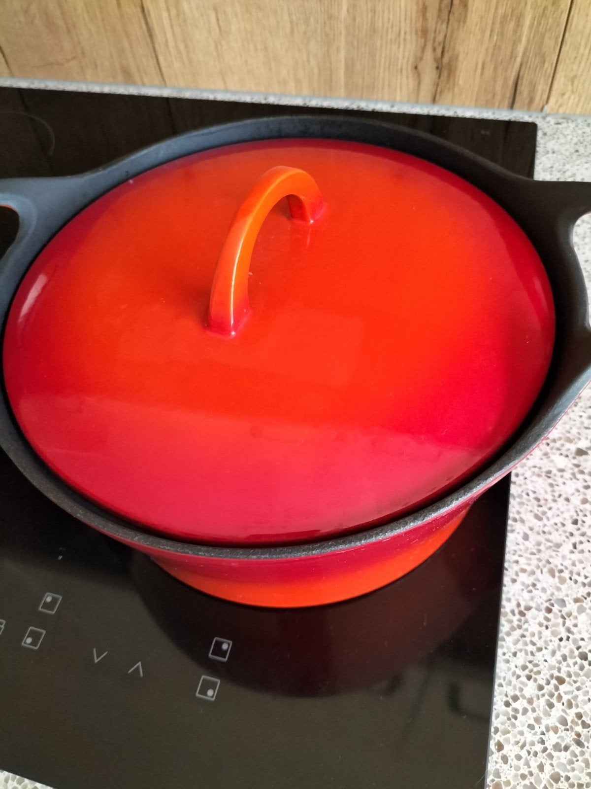 Hackman Braadpan gietijzer rood 25 cm - Zo goed als nieuw, Ophalen, Zo goed als nieuw, Geschikt voor inductie, Braadpan