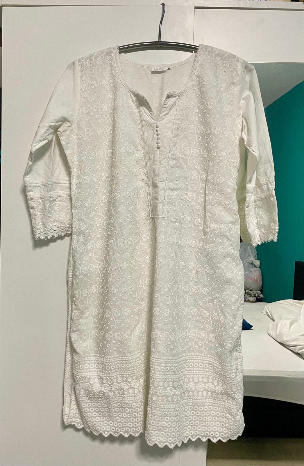 Boho Katoenen Jurk Wit Geborduurd Maat 44 XXL Nieuw, Wit, Maat 42/44 (L), Nieuw, Ophalen of Verzenden