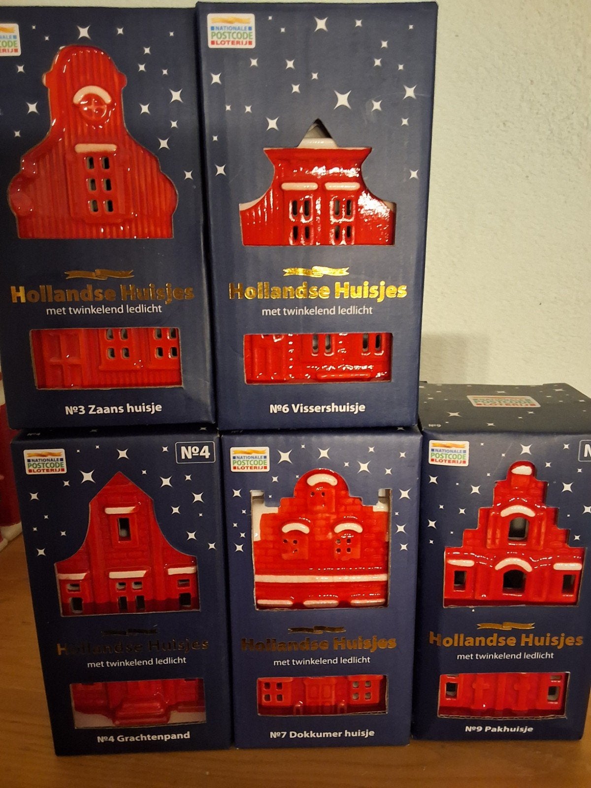 Kersthuisjes postcodeloterij in doosje, nr 3,4,6,7,9 kerst, Ophalen of Verzenden