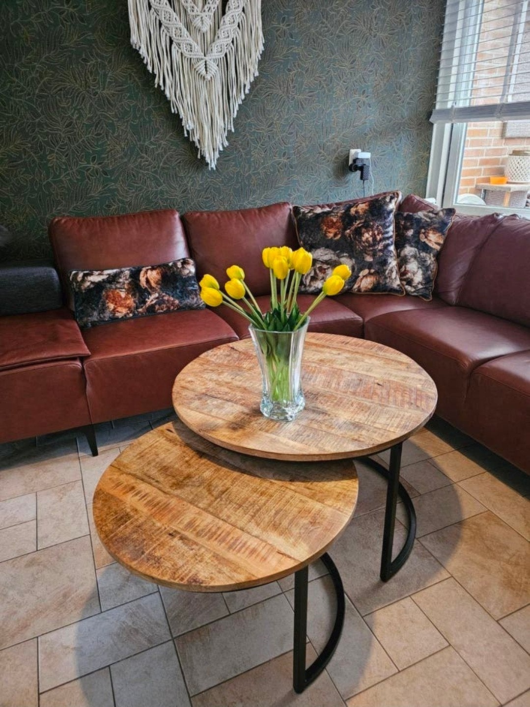 Set van 2 ronde salontafels, mangohout, Gebruikt, 50 tot 100 cm, Rond, 50 tot 100 cm
