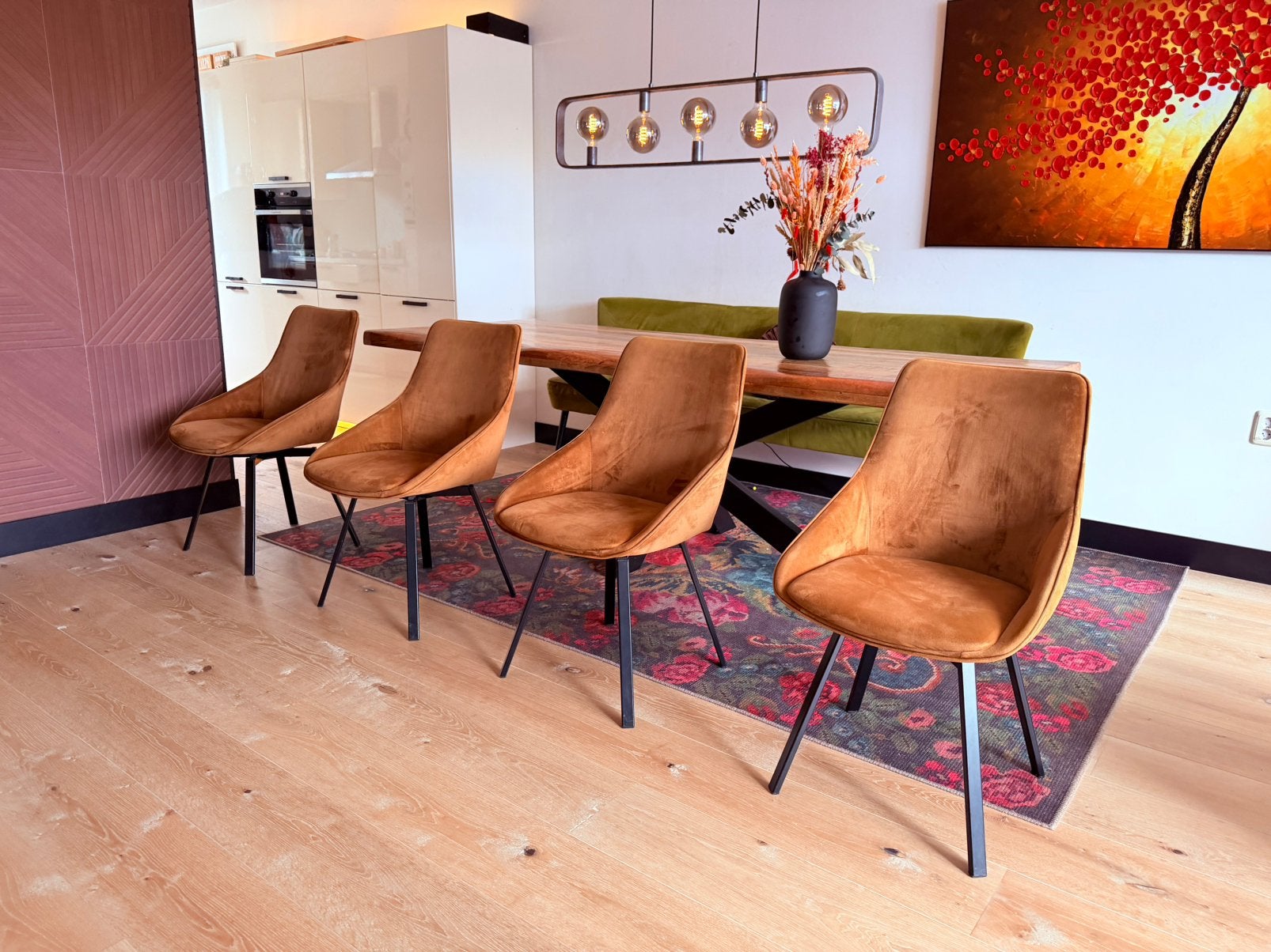 4 Goossens eetkamerstoelen, Huis en Inrichting, Stoelen, Ophalen, Overige kleuren, Zo goed als nieuw, Stof
