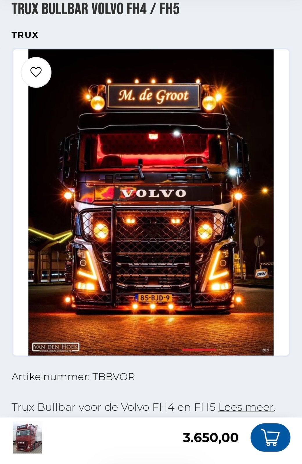 Volvo Vrachtwagen Bullbar FH4/FH5, Ophalen of Verzenden, Volvo