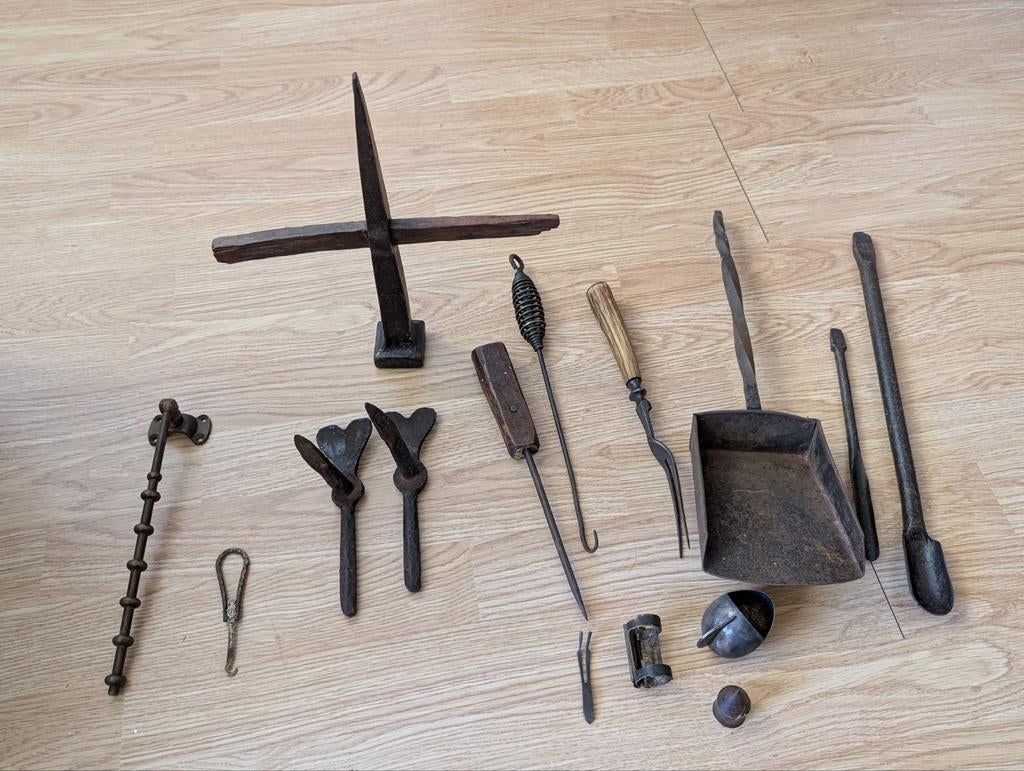 Antieke smeedijzeren haardgereedschap set, Antiek en Kunst, Ophalen