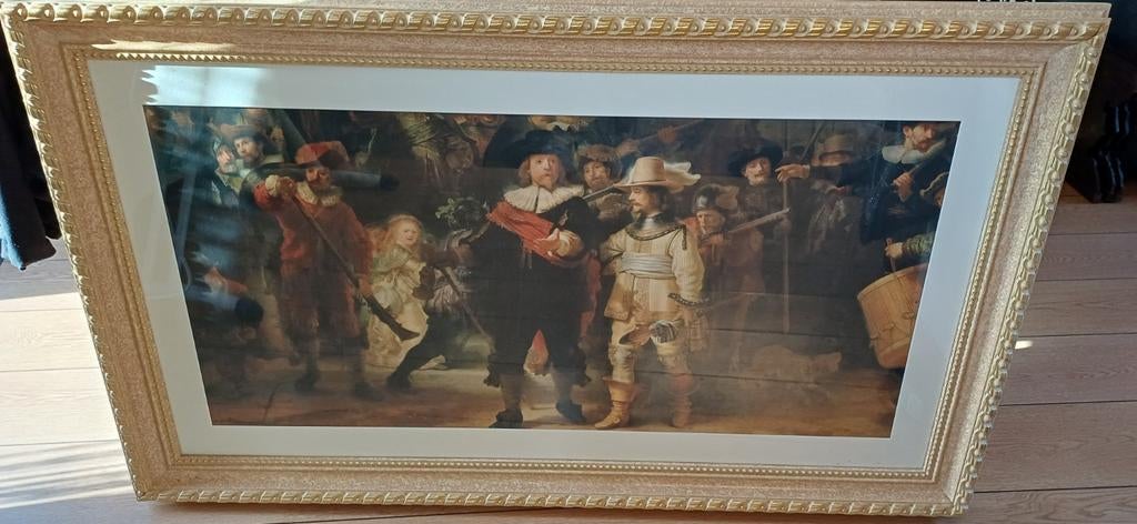 Groot schilderij De Nachtwacht met luxe goudkleurige lijst, Ophalen