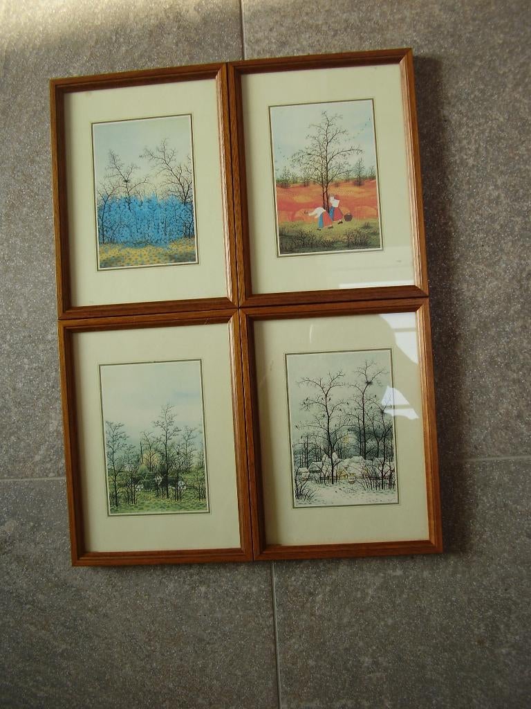 4 schilderijtjes: lente, zomer, herfst, winter, Ophalen of Verzenden, Minder dan 50 cm, Schilderij