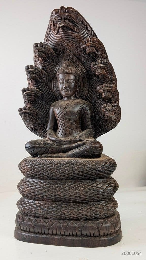 Groot houten beeld Boeddha  Naga slang - Cambodja, Ophalen