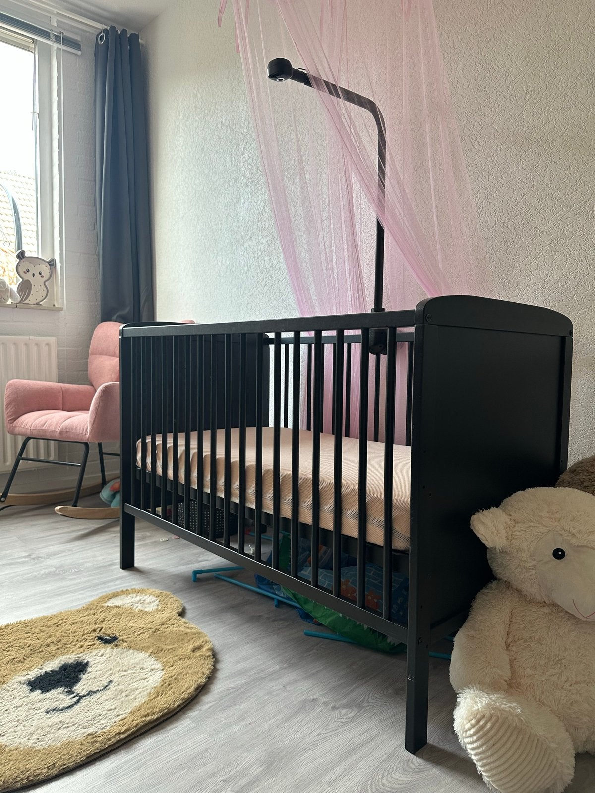 Zwart meegroei ledikant/co-sleeper met Aerosleep matras, Ophalen, Zwart, 190 cm of minder, Hout